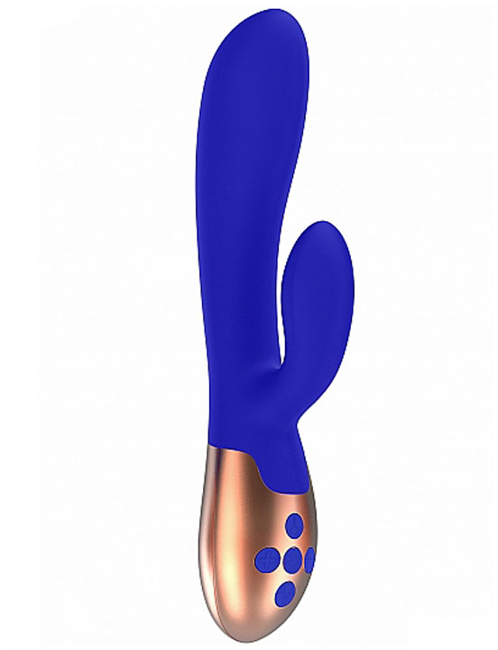 Вибратор Exquisite с функцией нагрева и клиторальной стимуляцией, синий, 34х200 мм