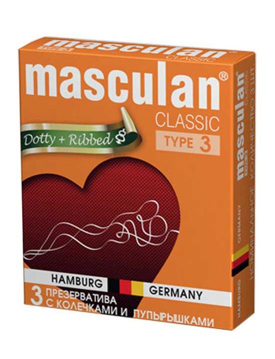 Презервативы Masculan 3 Classic Dotty&Ribbed, ребристые с пупырышками, 3 шт.