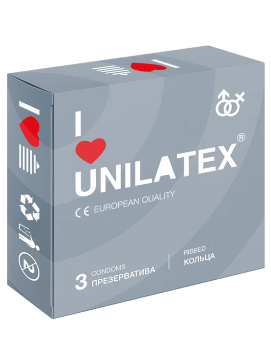 Презервативы Unilatex Ribbed, ребристые, 3 шт.