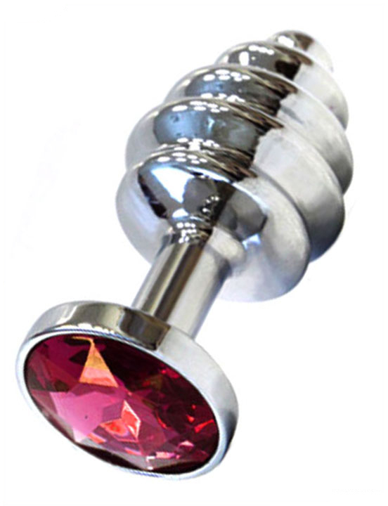 Анальная пробка с красным кристаллом, серебряная, 32x74 мм