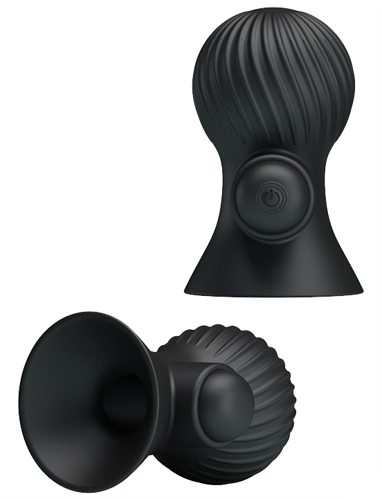 Стимулятор груди на присосках с вибрацией, чёрный, диаметр 40-45 мм