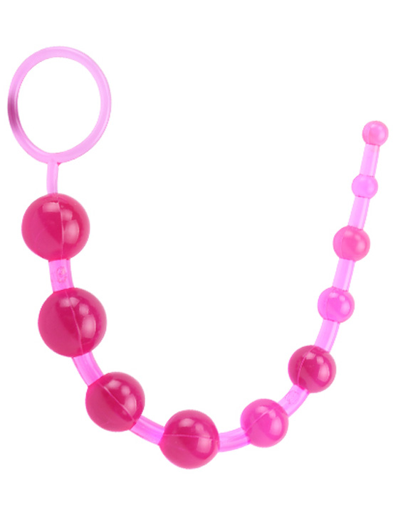 Анальная цепочка из девяти шариков на жесткой сцепке, розовая