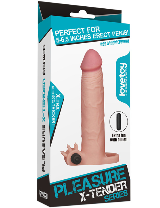 Насадка-удлинитель Pleasure X-Tender на пенис с вибрацией, 40x195 мм