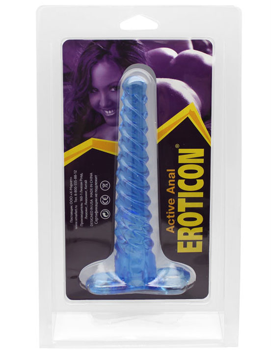Анальный конус, голубой, спираль, 160 мм