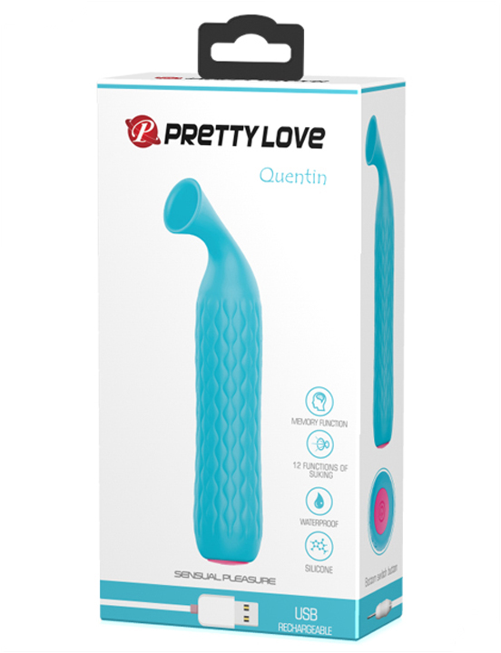 Стимулятор клитора Quentin, вакуумный, голубой, 146 мм