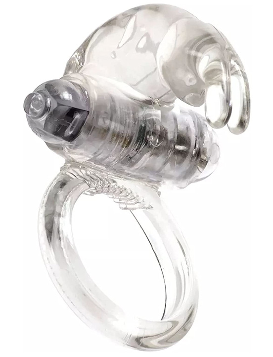 Эрекционное кольцо с клиторальным стимулятором и вибрацией, прозрачный