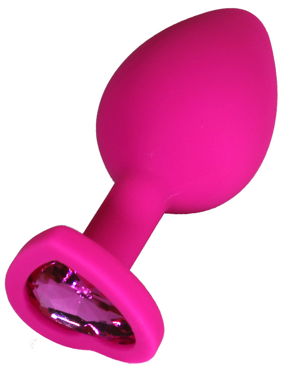 Анальная пробка силиконовая розовая с кристаллом сердце, 41x90 мм