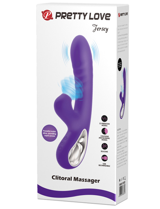 Вибратор JERSEY с вакуумом, силикон, 12x4 режима, силикон, фиолетовый, 36x218 мм