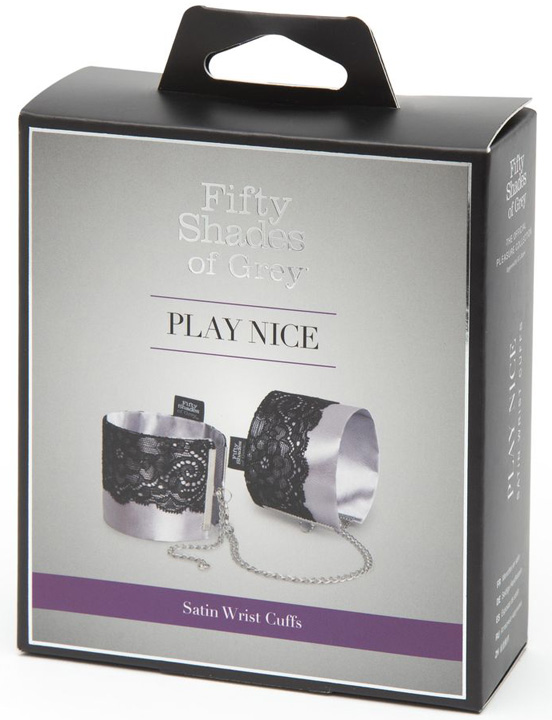 Наручники с кружевом Fifty Shades of Grey Play Nice атласные, серые с чёрным, 6 см