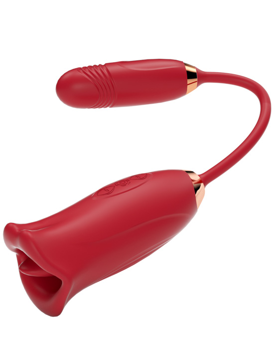 Клиторальный стимулятор Eroticon Kuni с язычком и виброяйцом, красный