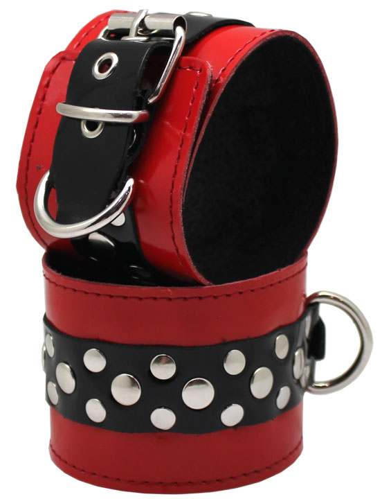 Наручники на мягкой подкладке, лакированные, красные, размер универсальный