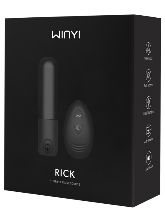 Минивибратор RICK с пультом, силикон, 10 режимов, чёрный