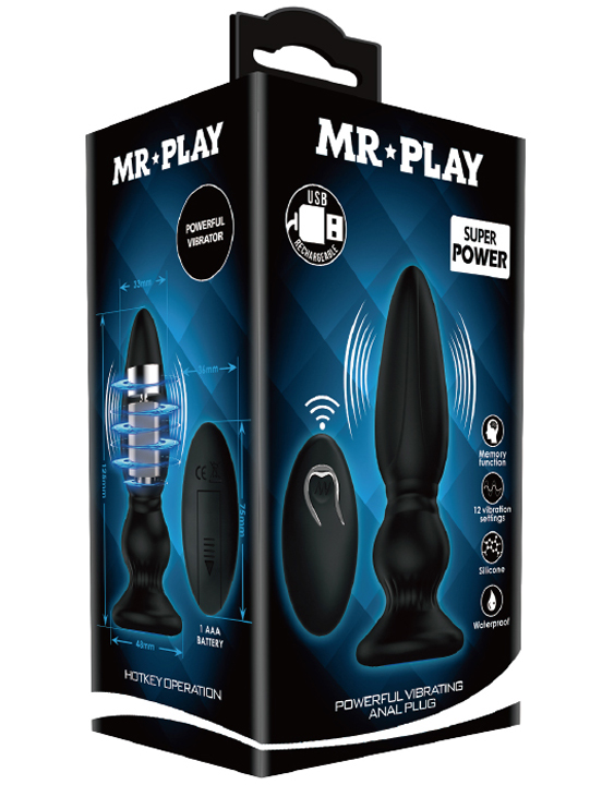 Вибропробка с пультом Mr.Play, 12 режимов, USB, силикон, чёрная, 33x125 мм