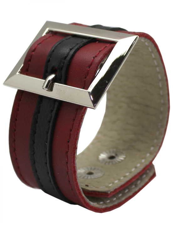 Браслет красно-чёрный с прямоугольной пряжкой, размер универсальный