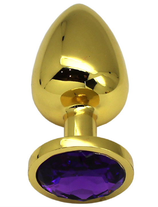 Анальная пробка алюминиевая, большая, золотая, кристалл фиолетовый, 40x95 мм