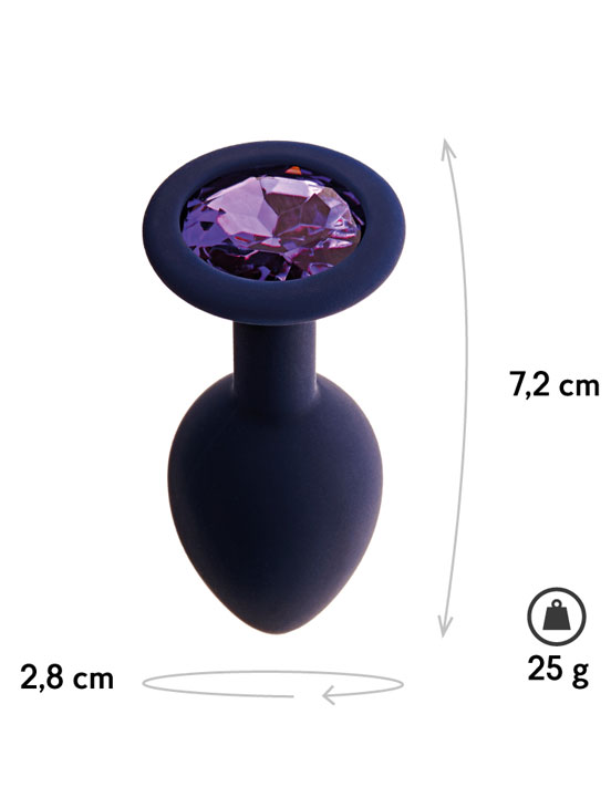 Анальная пробка Gamma с фиолетовым кристаллом, черничный, 2,8x7,2 см