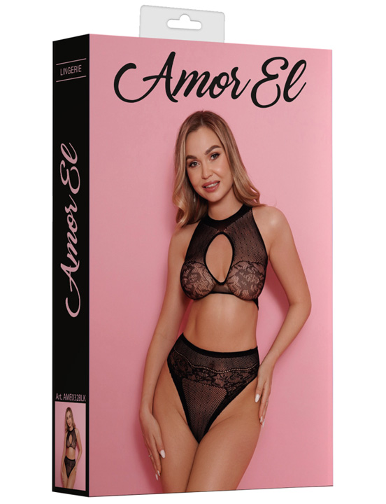 Комплект из лифа и трусиков с высокой посадкой, чёрный, S/L (42-46)