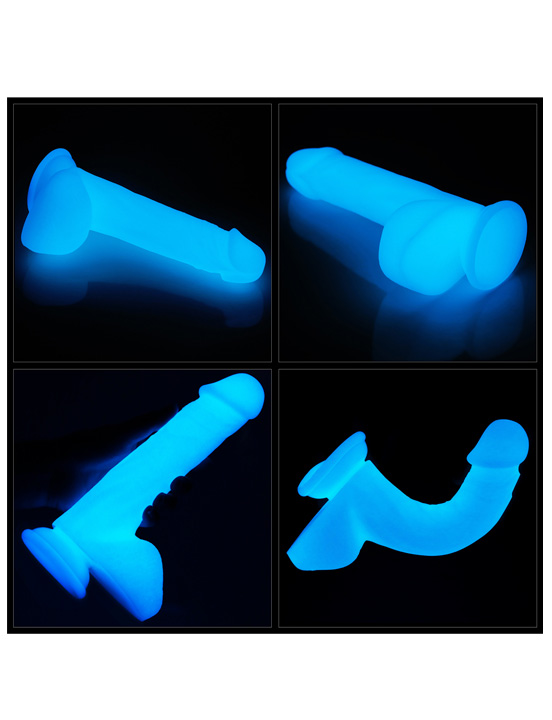 Фаллоимитатор 8.0'' Lumino Play Silicone Dildo светящийся с мошонкой на присоске, 40x210 мм