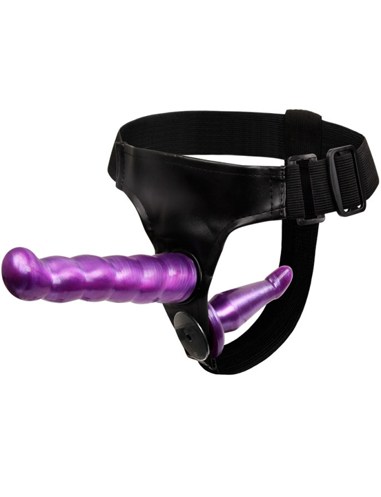 Страпон женский с двумя насадками на трусиках, фиолетовый, 35x175 и 22x125 мм