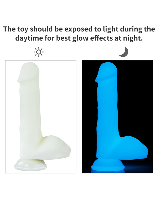 Фаллоимитатор 8.0'' Lumino Play Silicone Dildo светящийся с мошонкой на присоске, 40x210 мм