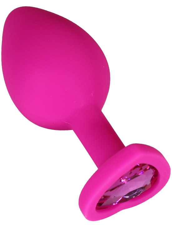 Анальная пробка силиконовая розовая с кристаллом сердце, 41x90 мм