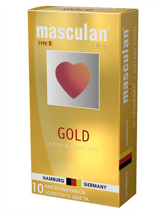 Презервативы Masculan 5 Ultra Gold, утонченный латекс золотого цвета, 10 шт.