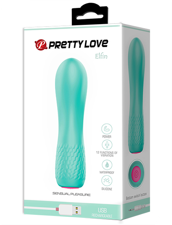 Мини-вибратор ELFIN, 12 видов вибрации, бирюзовый, 30x119 мм