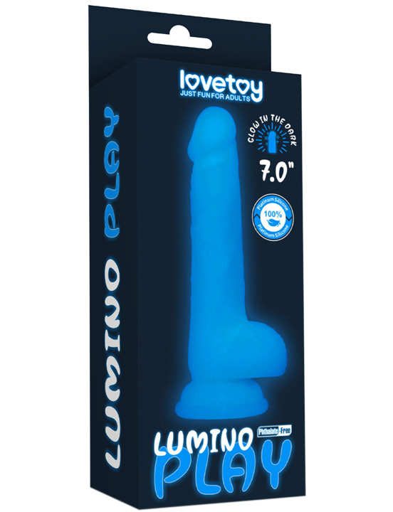 Фаллоимитатор 7.0'' Lumino Play Silicone Dildo светящийся с мошонкой на присоске, 33x180 мм