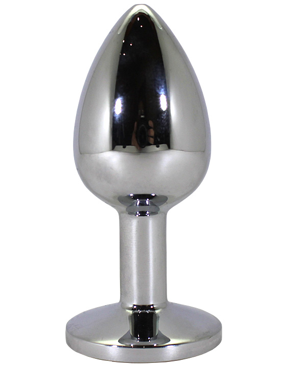 Анальная пробка алюминиевая, малая, серебряная, кристалл цветной, 30x70 мм