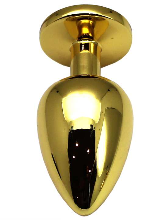 Анальная пробка алюминиевая, большая, золотая, кристалл прозрачный, 40x95 мм