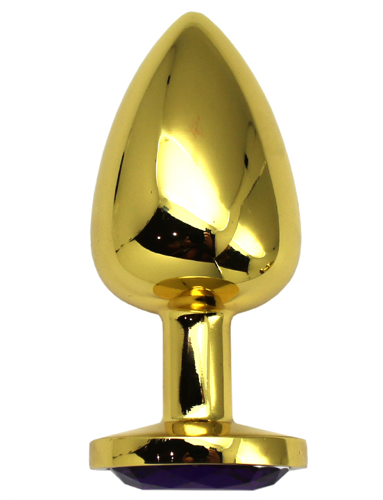 Анальная пробка алюминиевая, большая, золотая, кристалл фиолетовый, 40x95 мм
