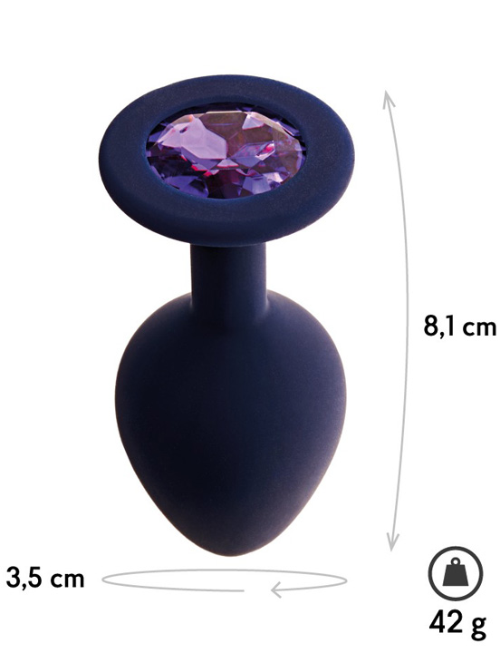 Анальная пробка Gamma с фиолетовым кристаллом, черничный, 3,5x8,1 см