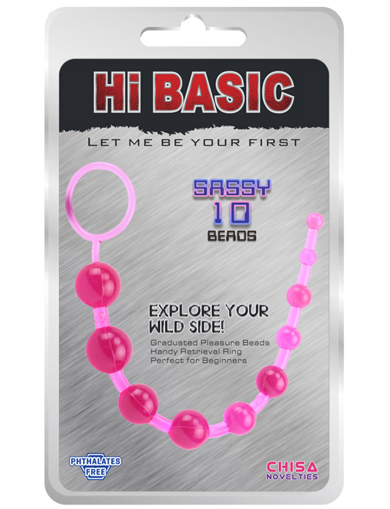 Анальная цепочка из девяти шариков на жесткой сцепке, розовая