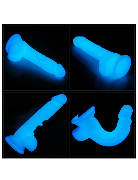 Фаллоимитатор 7.0'' Lumino Play Silicone Dildo светящийся с мошонкой на присоске, 33x180 мм