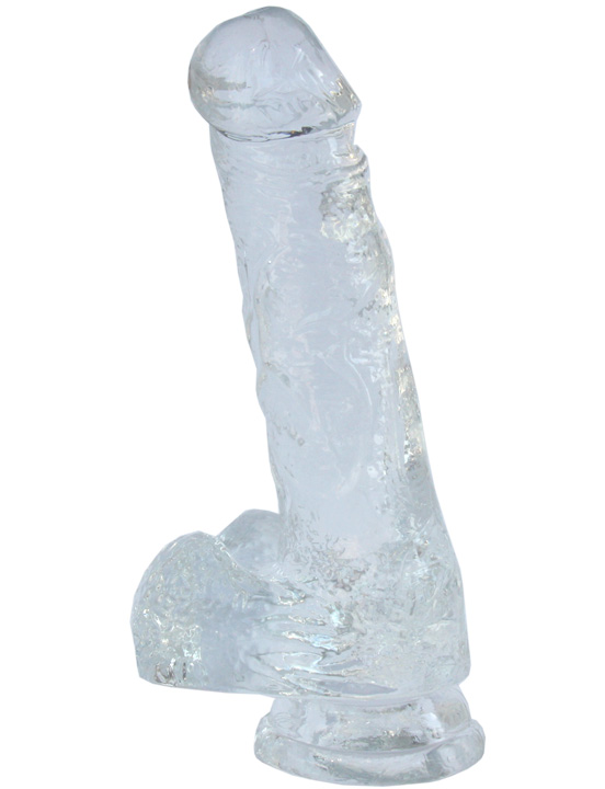 Фаллоимитатор на присоске с мошонкой, TPR, прозрачный, 175x38 мм