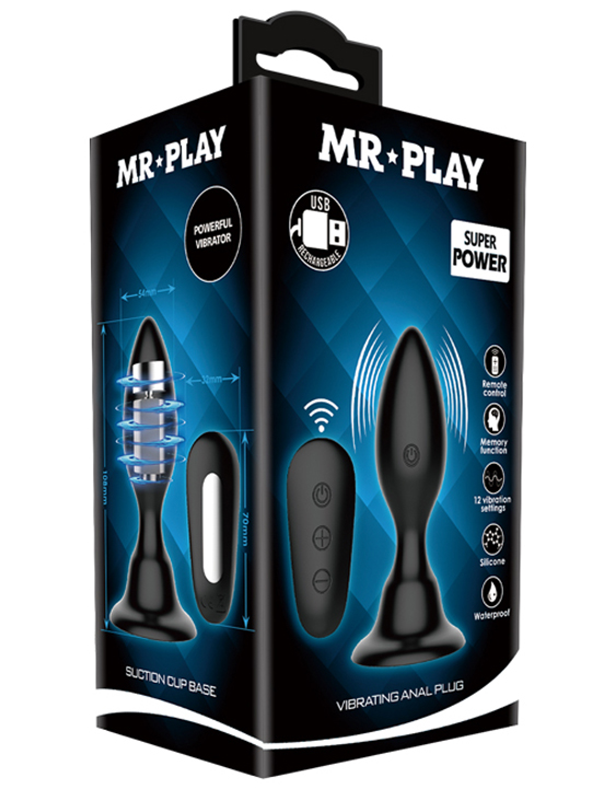 Вибропробка на присоске с пультом Mr.Play, 12 режимов, силикон, чёрная, 34x103 мм