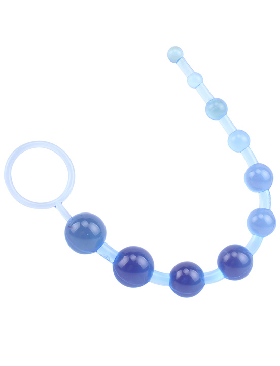 Анальная цепочка из девяти шариков на жесткой сцепке, голубая