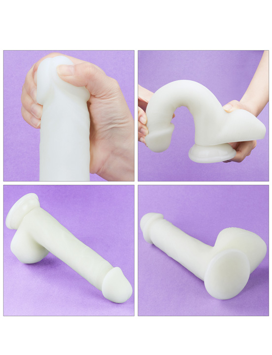 Фаллоимитатор 8.0'' Lumino Play Silicone Dildo светящийся с мошонкой на присоске, 40x210 мм