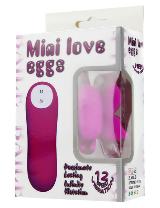 Виброяйцо MINI LOVE EGGS с пультом, 12 видов вибрации, силикон, розовое, 30x70 мм
