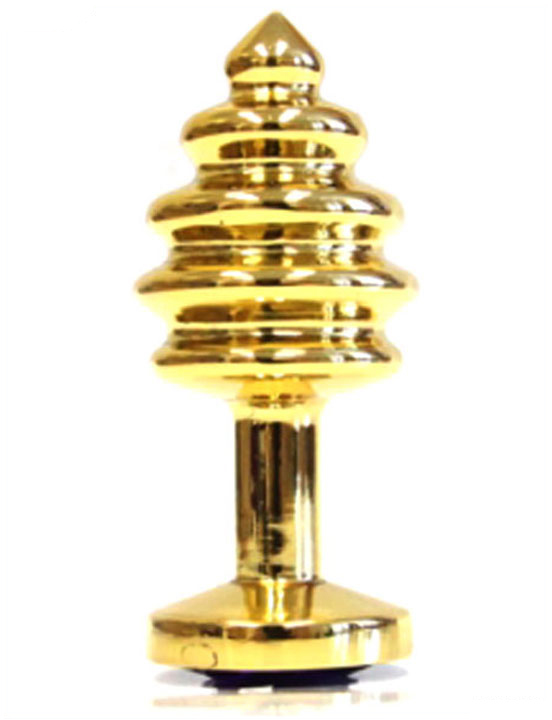 Анальная пробка 32x74 мм с сиреневым кристаллом, золотая