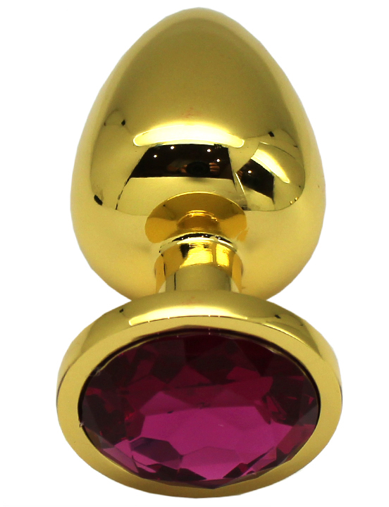 Анальная пробка алюминиевая, большая, золотая, кристалл рубиновый, 40x95 мм