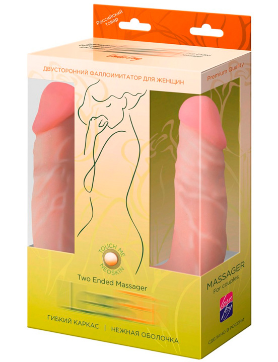 Двусторонний фаллоимитатор каркасный, неоскин, 37x425 мм