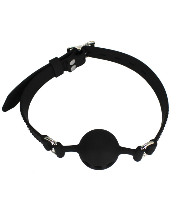 Кляп дышащий с фиксацией, чёрный, силикон