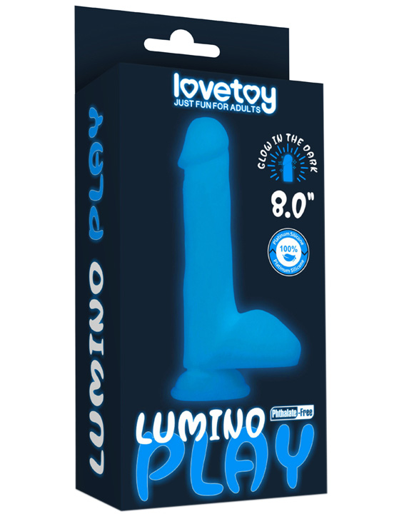 Фаллоимитатор 8.0'' Lumino Play Silicone Dildo светящийся с мошонкой на присоске, 40x210 мм