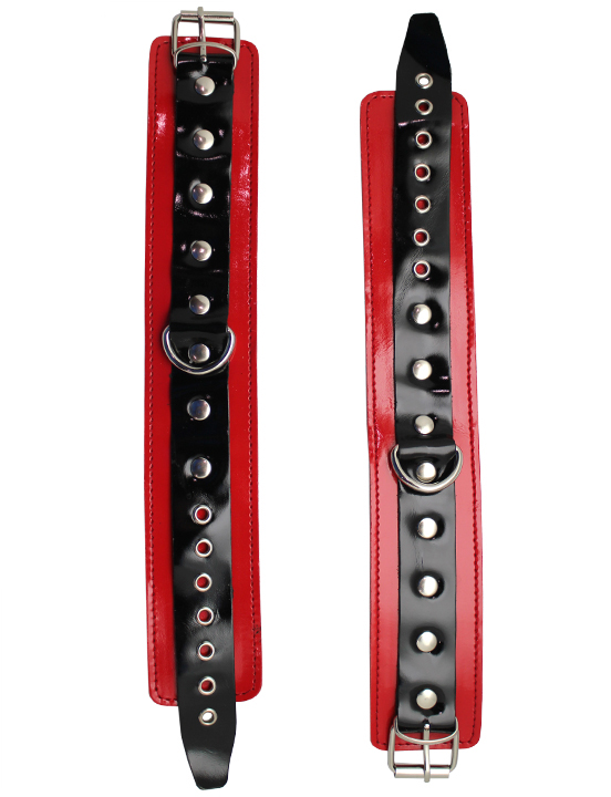 Поножи узкие, лакированные, красные