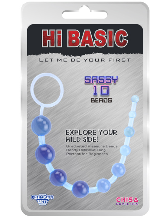 Анальная цепочка из девяти шариков на жесткой сцепке, голубая