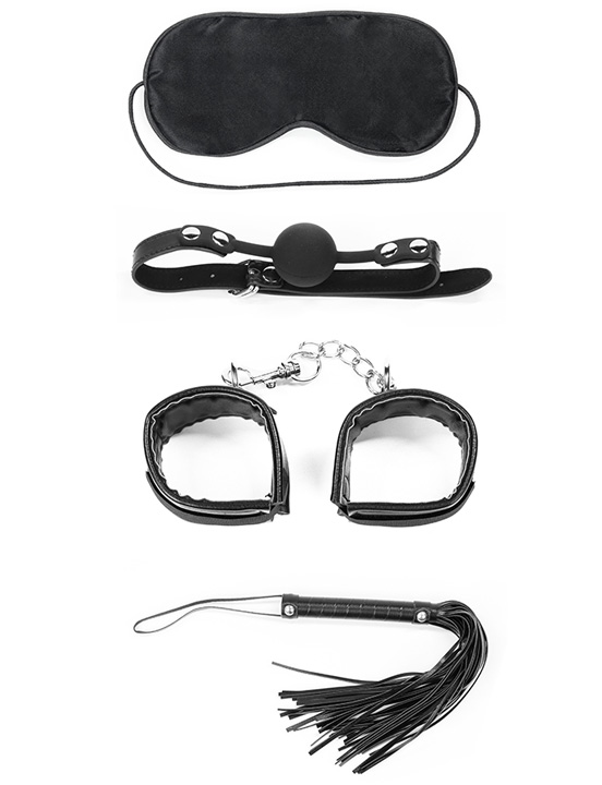 Набор Deluxe Bondage Kit для игр (маска, кляп, наручники, плётка)