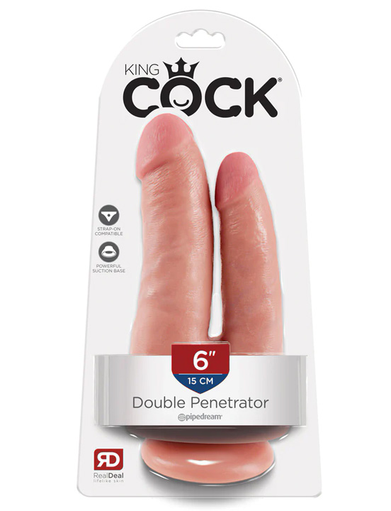 Двойной фаллоимитатор King Cock Double Penetrator Flesh на присоске, телесный