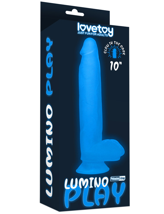 Фаллоимитатор 10'' Lumino Play Dildo светящийся с мошонкой на присоске, 50x260 мм