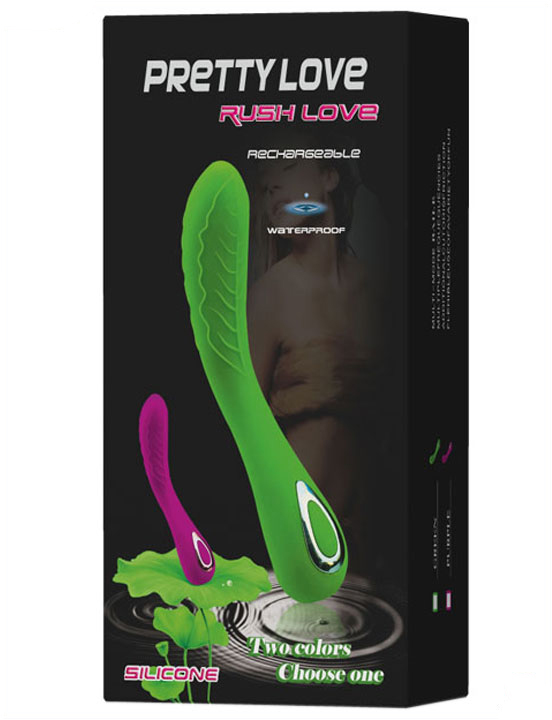 Вибратор Rush Love, 10 видов вибраций, с подзарядкой, силикон, зеленый, 35x170 мм